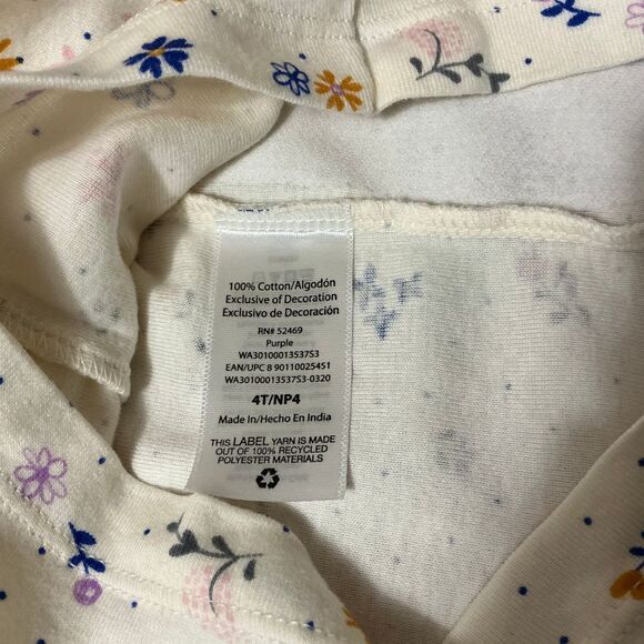 Girls Snug-Fit 2-Piece Pajama Set Size 4T Cream with Purple Owl & Flower Print - Picture 6 of 9